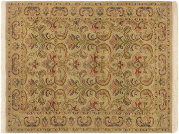 handmade Traditional  Taupe Green Hand Knotted RECTANGLE 100% WOOL area rug 4x6